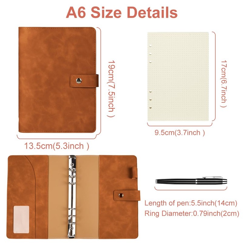 ANOMM A6 Ring Binder Notebook PU Leather Diary, Refillable Notebook