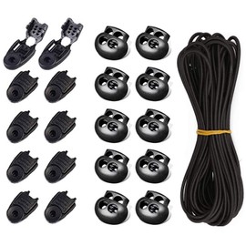 Elastic Cord Spring Cord Stopper, 2 Holes, For 2 Strings, Round 10 Set, Cord Lock, Cord Lock, String Fastener, 10 Pieces, 1.1 inches (2.8 mm) x 32.8 ft (10 m) Rubber Rope Replacement, Repair, Clothes, Backpacks, Sports Clothes, Etc. Black