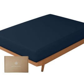 BIOWEAVES 100% Organic Cotton 1 Fitted Sheet Only, 300 Thread Count Soft Sateen Weave GOTS Certified with deep Pockets (Queen, Navy Blue)