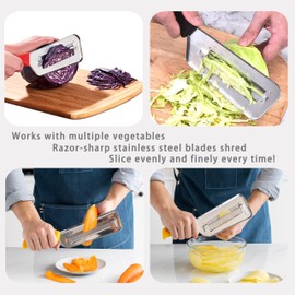 Cabbage Shredder & Stainless Steel Dual Blade Julienne Cutter - Shredder Knife for Vegetables with 3PCS Umbrella Hooks (Black)