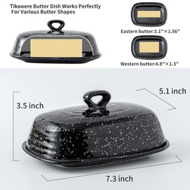 Butter Dish with Lid, Tikooere Ceramic Butter Keeper Holder with Cover for Countertop, Porcelain Butter Container with Handle for East West Coast Butter, Butter Tray Decor for Kitchen Gifts, Black