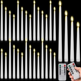 Rossesay 28 Pcs Flameless Taper Candles with Timer Remote 4 Sizes of 8.5", 9.6", 10.83", 12.8" LED Taper Candles Battery Operated Flameless Flickering Candles for Church Wedding Home Decor(White)