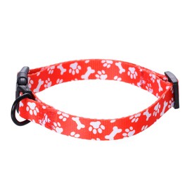 Mile High Life | Paws Bones Mustache Pattern | Soft Poly Cotton Fabric | Black Buckle Dog Collar with D Ring| We Donate to Dog Rescues (Red Large Neck 15"-19" -55 lb)