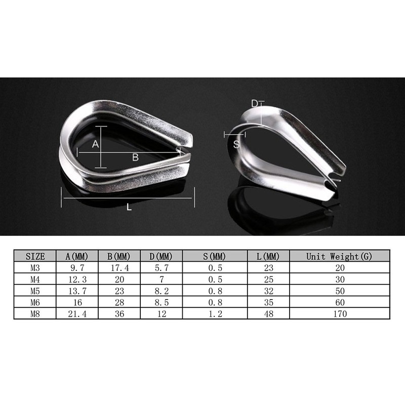10x Wire Rope Thimbles for 6 mm Cable Stainless Steel