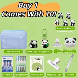 UIVXXUD Kawaii Cute Aesthetic Pencil Case - Large Capacity Canvas Pen Pouch Bag (Blue 11 PCS Set)