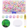 Glarks 1002Pcs Glow Letter Beads Acrylic Alphabet Beads Glow in The Dark Letter Beads Square UV Letter Beads with Elastic String for Bracelets Jewelry Making DIY Crafts Gifts