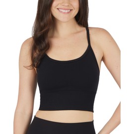 90 Degree By Reflex Womens Seamless Cami Longline Bra - Round Neck Workout Racerback Tank Top - 2 Pack Black/Black - XL