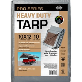 10x12 Heavy Duty Tarp, 10 Mil Thick, Waterproof, Tear & Fade Resistant, High Durability, UV Treated, Grommets Every 18 Inches. (Silver/Brown - Reversible) (10 x 12 Feet)