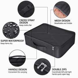 Suitcase Organiser Travel Clothes Bags 8 Sets / 7 Colours Travel Luggage Organisers Includes Waterproof Shoe Storage Bag Comfortable Compression Bag for Travellers, black