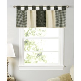 Annlaite Classic Country Primitive Kitchen Window Curtains Farmhouse Patchwork Tab Top Window Valance Plaid,Black, 51"x17"