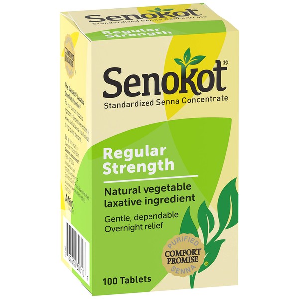 Senokot Regular Strength, 100 Count Tablets, Natural Vegetable Laxative Ingredient Senna for Gentle Dependable Overnight Relief of Occasional Constipation, 2 Count