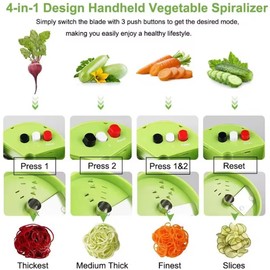 Spiral Cutter Vegetables, 1 x Spiral Cutter, 4-in-1 Vegetable Cutter, Hand Spiral Cutter, Vegetables, Vegetable Slicer for Vegetable Spaghetti, Zucchini, Carrot, Cucumber, Potatoes, Onion