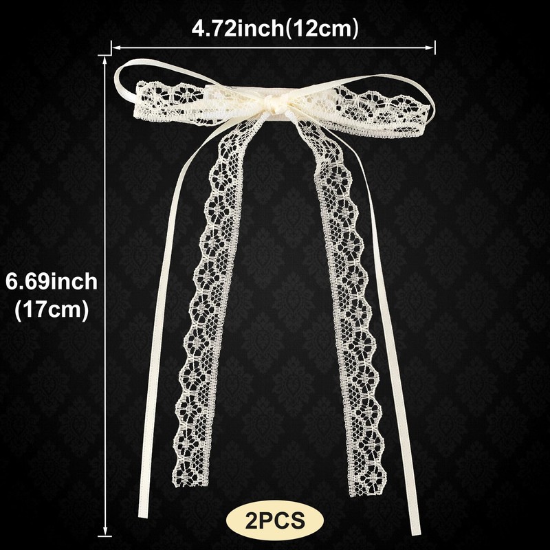 CustomyLife 2Pcs Beige Lace Hair Bow Clips Cute Coquette Snap
