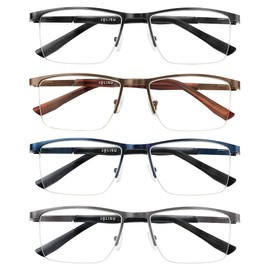 JOLISU 4 Pack Blue Light Blocking Reading Glasses for Men, Half Frame Metal Readers Spring Hinge Eyeglasses 3.50