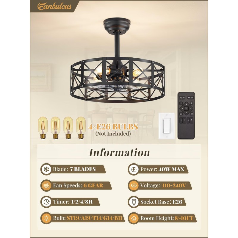 Fanbulous 20 Inch Fandelier Caged Ceiling Fans with Lights and