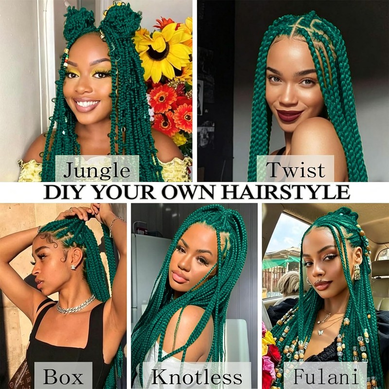 Beauday 24 Inch Green Pre Stretched Braiding Hair Extensions