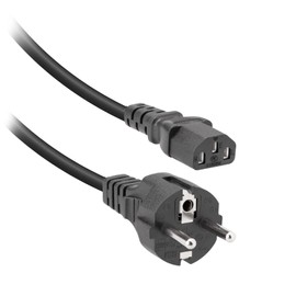 Power Cable for PC, Printer, Monitor, IEC C13 Plug, Schuko Plug, 1.5 m Long, Wrinkle Free, Latching Nose