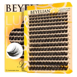 BEYELIAN Cluster Lashes, D Curl Cluster Eyelash Extensions, 182 Pcs Wispy Natural Look Lash Clusters Super Thin Band, Individual Comfortable Reusable Eyelash Clusters 10-16mm (D63)
