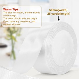 Bealif 50mm White Satin Ribbon, White Thick Solid Color Fabric Ribbons Decorative Ribbon for Gift Wrapping, Crafting, Hair Bows, Sewing Project, Wedding Floral Decoration(25 Yards)
