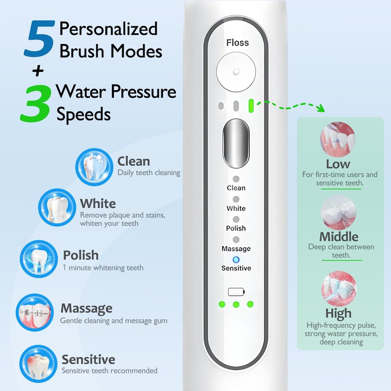 Electric Toothbrush with Water Flosser - Wireless Charging 3 in