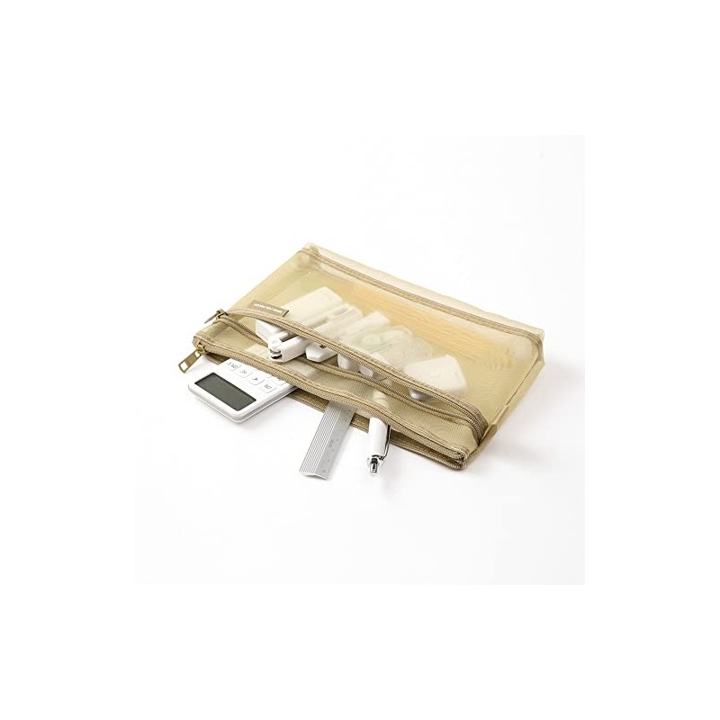 Midori 41569006 Pen Case, Mesh Pen Pouch, Pale Beige