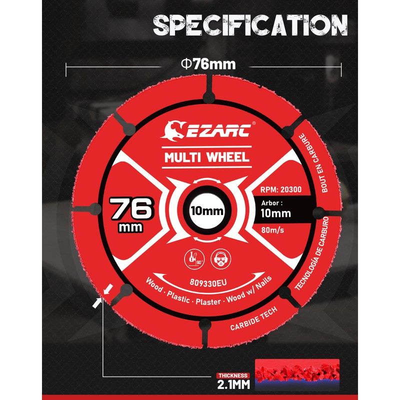 EZARC Carbide Multi Wheel Cutting Disc, 76mm×10 mm Angle Grinder