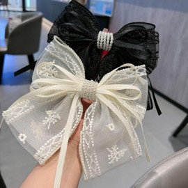 HAIRUO Pearl Lace Bow Hair Clip for Women Teen Girls,Fashion Cute Bow Black Hair Clips Hair Accessories