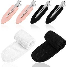 Juego de 6, pinzas para el cabello sin doblar y diadema de spa facial, SourceTon 4 pinzas para el pelo sin doblar y 2 diademas deportivas para maquillaje, ducha y baño