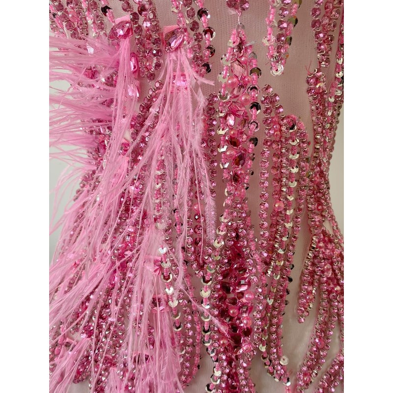Hand Made Smart Beads Tassels Fluttering Feathers Hand-Stitched Shiny Rhinestones