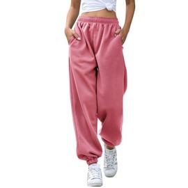 HeSaYep Women's High Waisted Sweatpants Workout Active Joggers Pants Baggy Lounge Bottoms,Pink Small