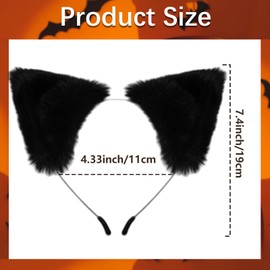 Broeify Black Furry Cat Ears Headband – Plush Fluffy Animal Ear Costume Accessory for Kids and Adults, Halloween Dress-Up, Cosplay, Photo Props, and Party Favors