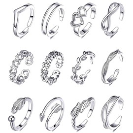 GXGM 12 Pcs Women Open Toe Rings Adjustable Band Rings Jewelry Set Silver, bronze