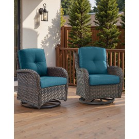 ACTREST Pop 22x25/22x24 Outdoor Seat Cushions - 1 Set High Back Deep Seat Patio Furniture Pillow for Wicker Dining Swivel Rocking Chairs Rattan Loveseat Couch Sectional Sofa - Peacock Blue/Button