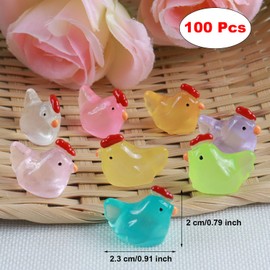 Paifeancodill Mini Resin Luminous Chicken, 100 Pcs Mini Resin Miniature Figurine, Miniature Animals Potted Garden Landscape Glow in The Dark Miniature Figurines Ornament Luminous Charm (Chick)