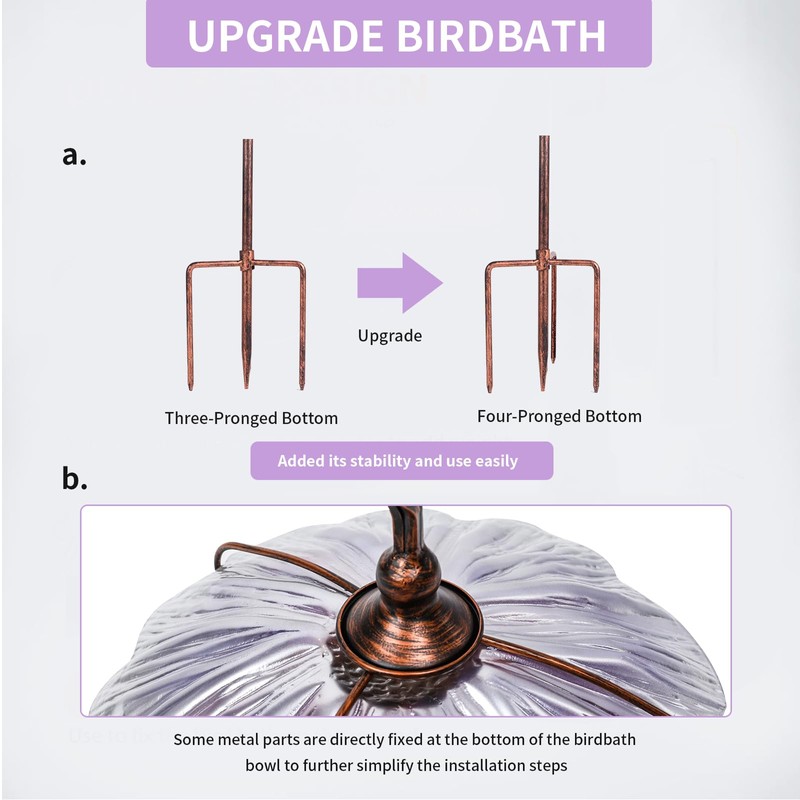 MUMTOP 31 Inch Height Glass Birdbath Birdfeeder with Metal Stake