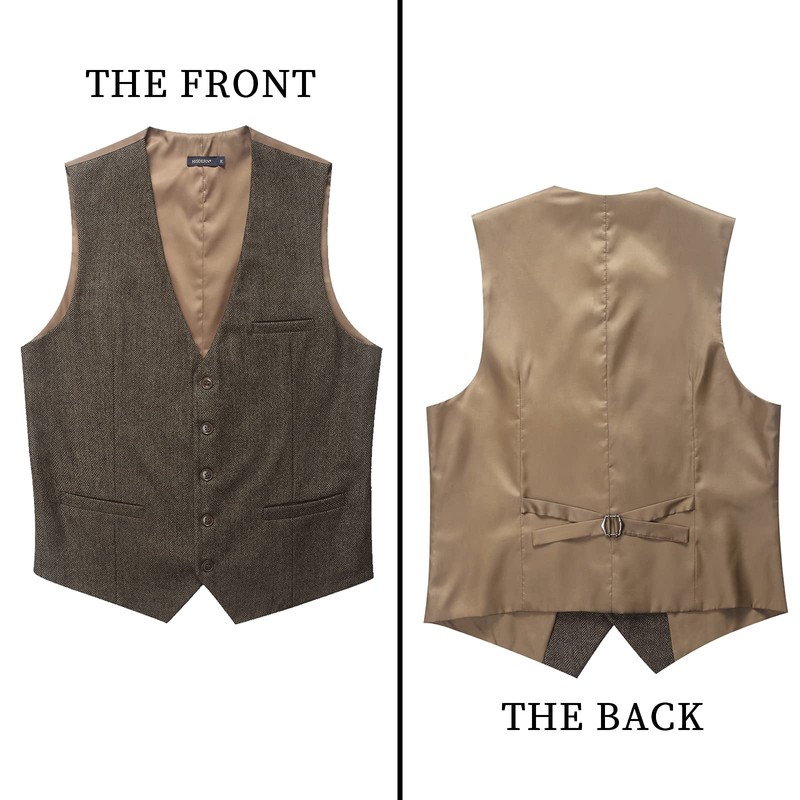HISDERN Men's Formal Suit Vest Solid Waistcoat for Mens Herringbone