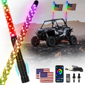 SAUTVS 2PCS 3FT LED Whip Lights with Spring Base, RGB Spiral Chasing Light for UTV ATV Boat Polaris RZR Can-Am X3 SXS Offroad Truck Accessories, Music Sync, IP67 Waterproof