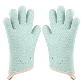 Cverny Silicone Oven Mitts, Heat & Slip Resistant Thick Cotton Lined Cooking Mitt, Waterproof & Non-Slip Oven Gloves with Fingers, Grilling Kitchen Mitts for Baking Cooking Essentials Kitchen Utensils