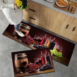UYDOXCU 2 Piece Red Wine Kitchen Rugs and Mats Set Non-Slip Washable Kitchen Mats 17"x47"+17"x30"(Wine)