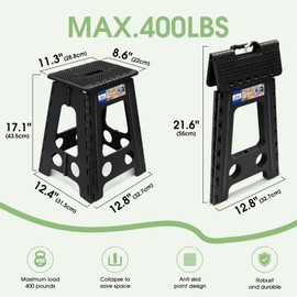 ACKO Folding Step Stool Foldable 17.5 Inch Stools for Adults and Kids,Plastic Stools Tall 400 lbs Capacity, Collapsible Stool for Kitchen, Stepping Foot Stool with Handle, Dot Black,1 PC