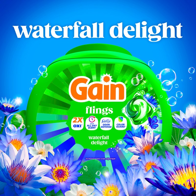 Gain Flings Liquid Washing Detergent Pacs, Now with Odor Defense