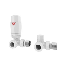 UK Radiators Thermostatic Radiator Valve (TRV) 15mm Corner Lockshield Valve in Glossy White Colour - Energy Saving 1/2" x 15mm Brass Corner Radiator Valves…