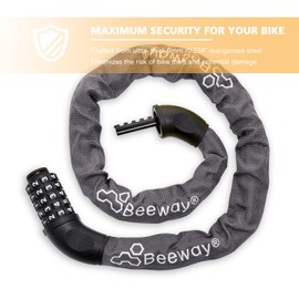 BEEWAY Bike Chain Lock, Heavy Duty 5-Digit Resettable Combination Lock Ideal for Bicycle, Motorbike, Scooter, Fence, Gate - 90cm, 9 Colors