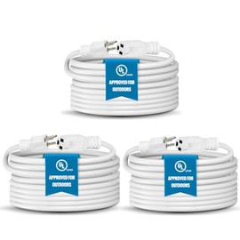 Heavy Duty Outdoor Extension Cord/Wire Power Cable, Indoor/Outdoor Power Cord, 16/3, Single Outlet, 15 Feet, UL Listed, White, 3 Pack
