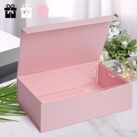 VGOODALL Pink Gift Box, 13x9x4 Inch Large Magnetic Closure gift boxes with Lid, Collapsible Gift Box with Ribbon for Bridesmaid Proposal, Birthdays, Anniversary