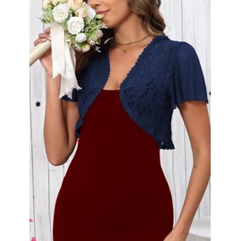 Enjyam Women's Bolero Festive Elegant Lace Bolero Jacket Short Sleeve Jacket Lightweight Shoulder Jacket for Dresses, navy blue