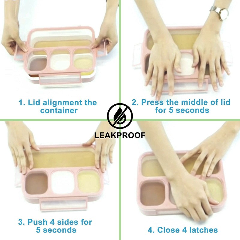 IHANA Bento Lunch Box Food Snack Container with 4 Leakproof