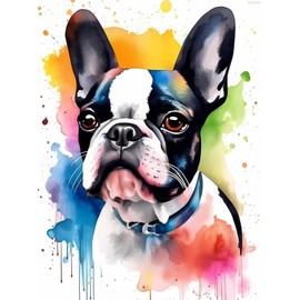 QAZWSX Boston Terrier Dog Diamond Painting Kits for Adults, Animal 5D Full Drill Round Diamond Art Kits Diamond Dots Painting with Diamonds Gem Art Picture Crafts Home Decor 12x16inch