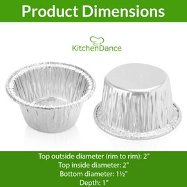 KitchenDance Disposable Aluminum Ramekins Souffle Foil Cups - 2 Ounces Round Individual Baking Cup Perfect for Home, Bakeries, Restaurants - Great for Parties and Catering, S220, 100 Count