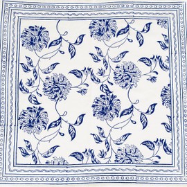 Blue & Off White Table Cloth Napkins (100% Cotton, Floral Hand Block Print, 20X20 inch, Pack of 6) Properly Finished, No Fray Edges | for Home, Kitchen, Dining Room, Holiday